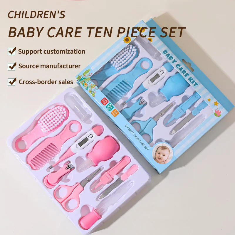 7-in-1 Baby Care Kit: Newborn Grooming Set (Nail Clippers/Brush/Thermometer) for Infant (Pink/Blue)