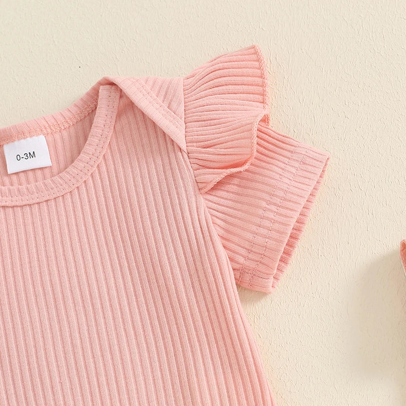 Summer Baby Girls Short Sleeve Romper with Flower Print Suspender Shorts Set Toddler Clothes 0-18 Months