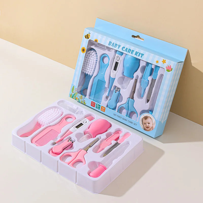 7-in-1 Baby Care Kit: Newborn Grooming Set (Nail Clippers/Brush/Thermometer) for Infant (Pink/Blue)